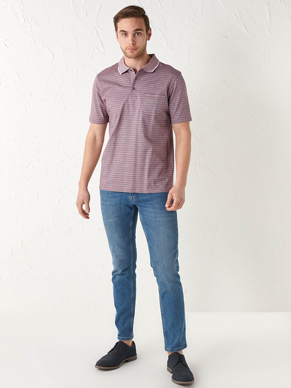 Bordo Polo Yaka Kısa Kollu Pamuklu Erkek Tişört-1