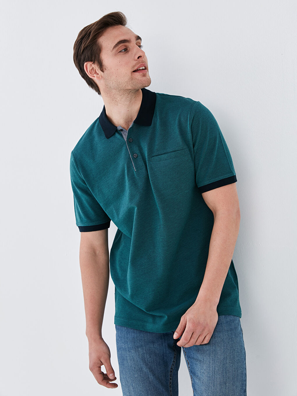 تيشيرت قطن بياقة بولو كم قصير للرجال-1