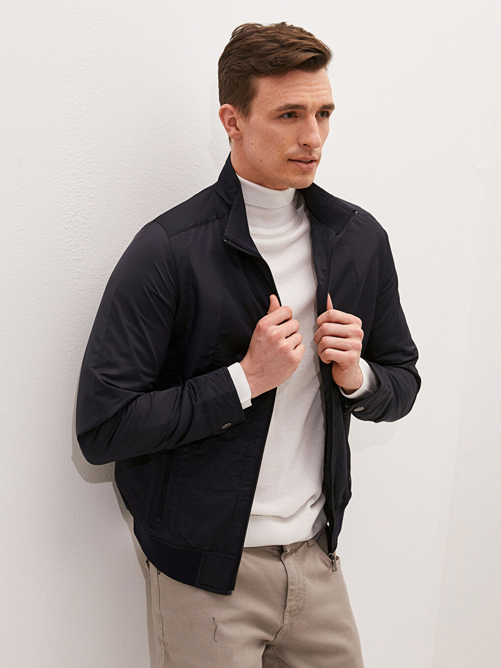 Lacivert Slim Fit Dik Yaka İnce Erkek Mont-4