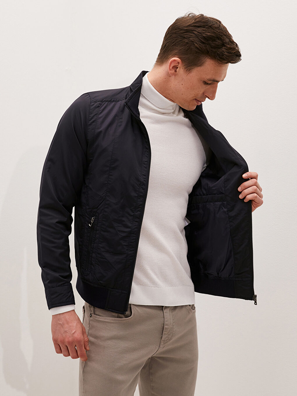 Lacivert Slim Fit Dik Yaka İnce Erkek Mont-1