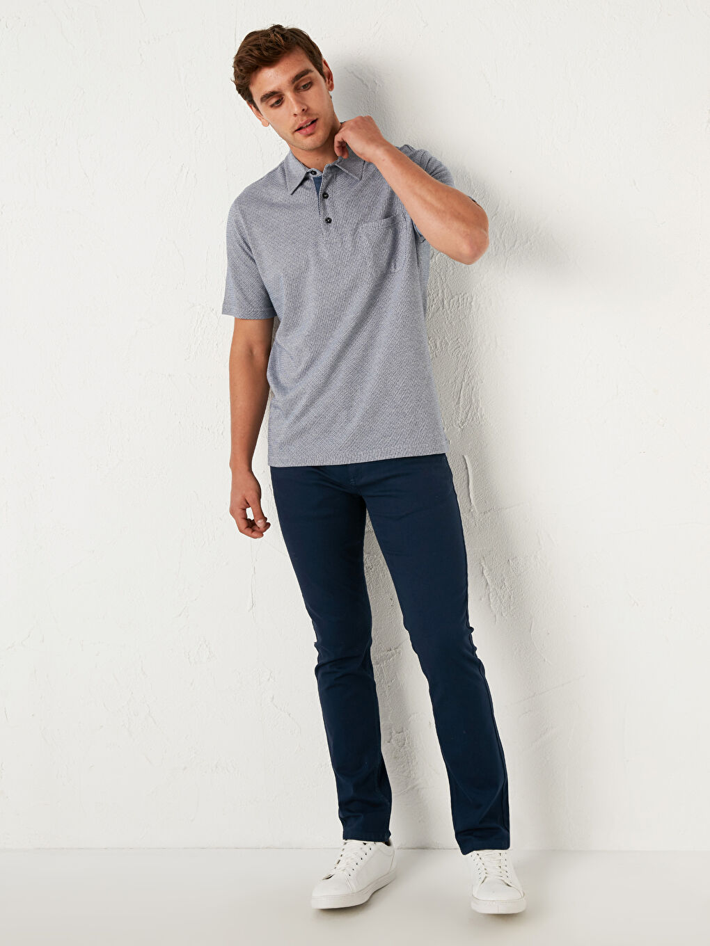İndigo Polo Yaka Kısa Kollu Penye Tişört-4