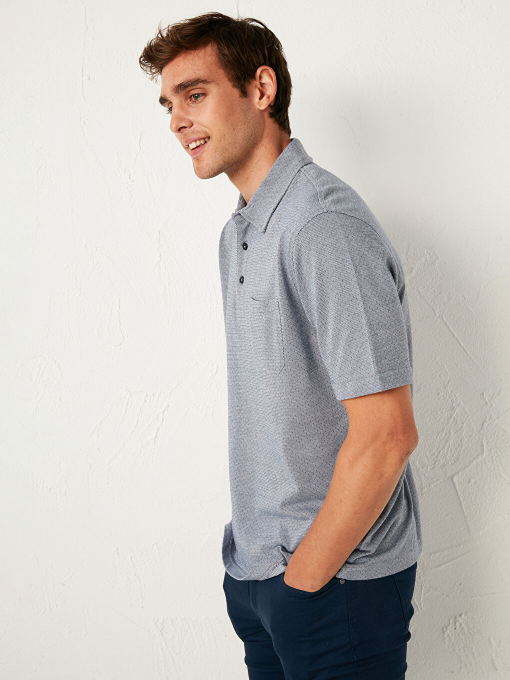 İndigo Polo Yaka Kısa Kollu Penye Tişört-1