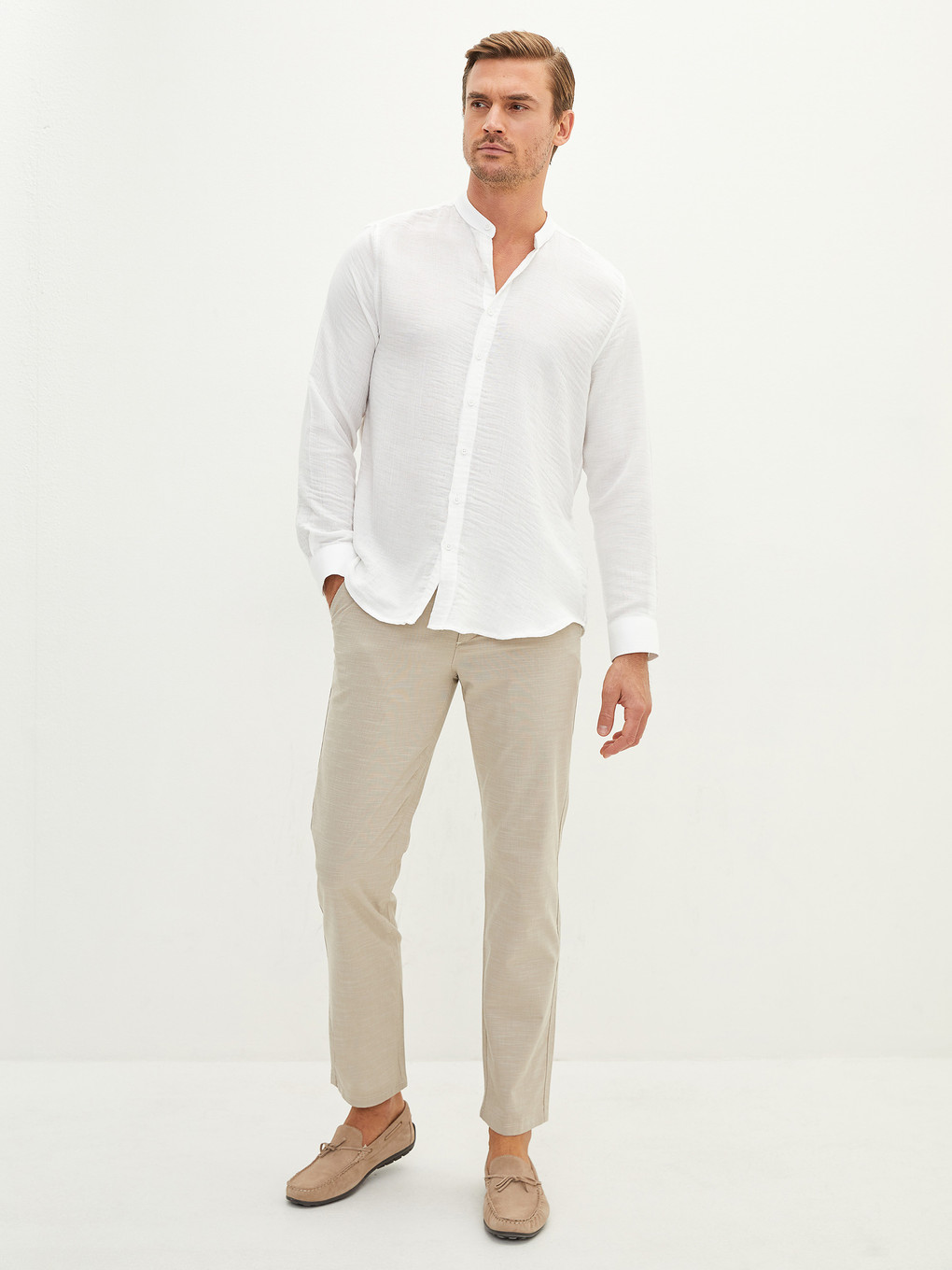 Bej Regular Fit Dokulu Erkek Pantolon-1