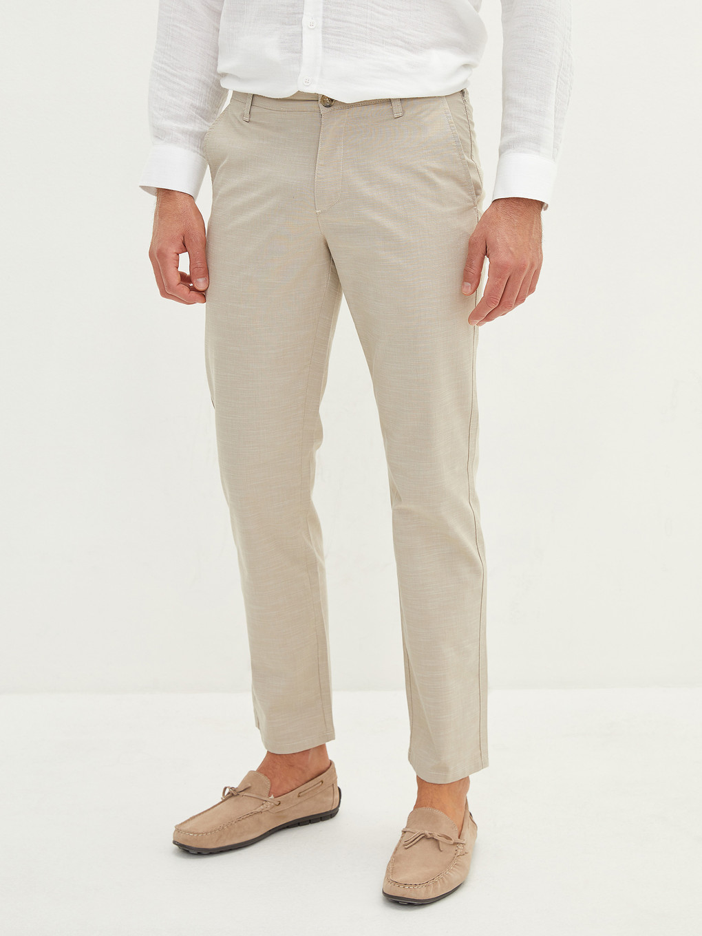 Bej Regular Fit Dokulu Erkek Pantolon-2