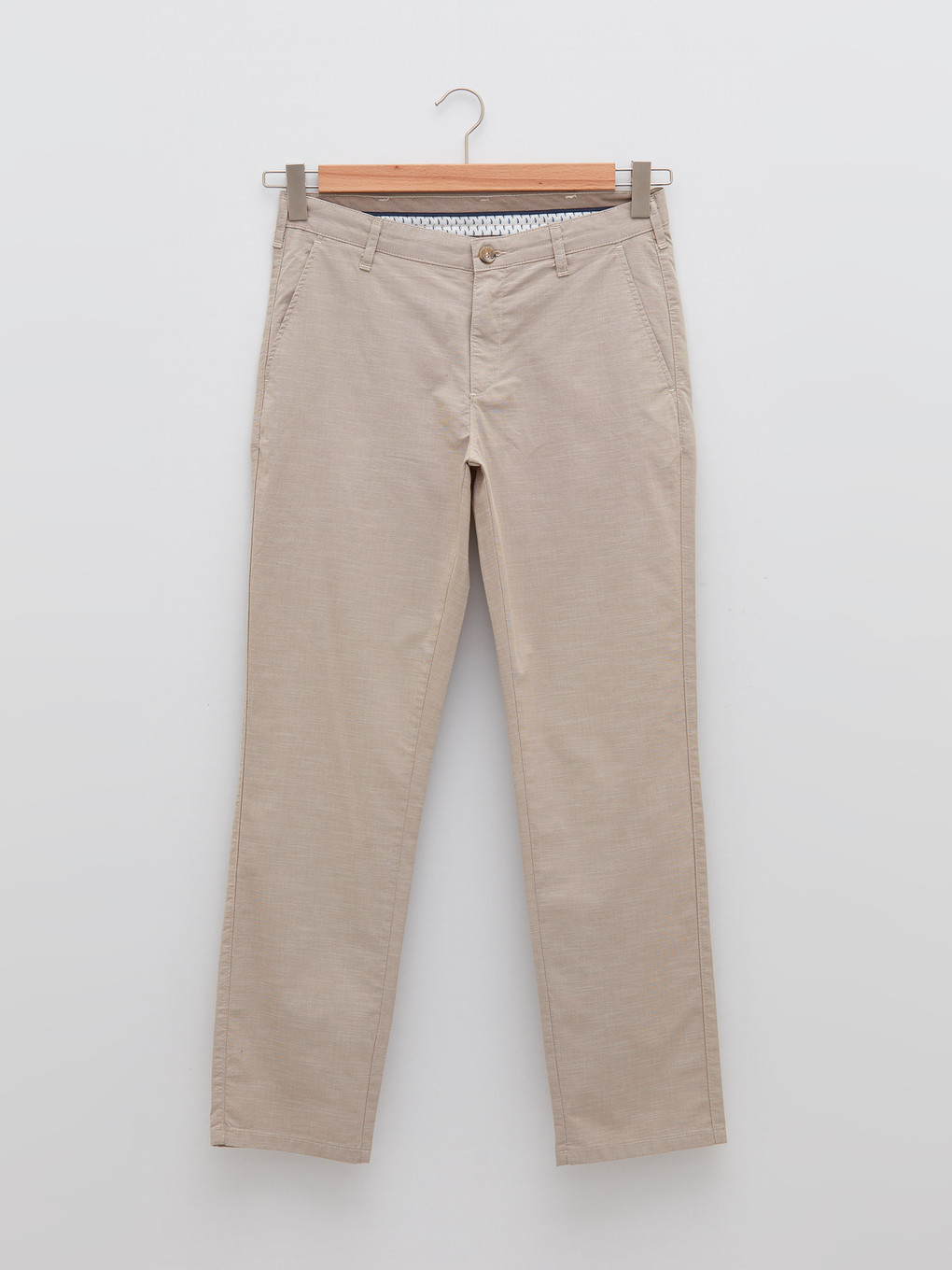 Bej Regular Fit Dokulu Erkek Pantolon-5