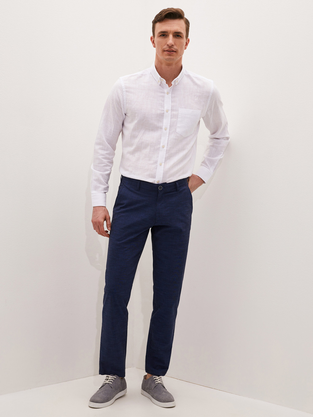 Mavi Regular Fit Dokulu Erkek Pantolon-2