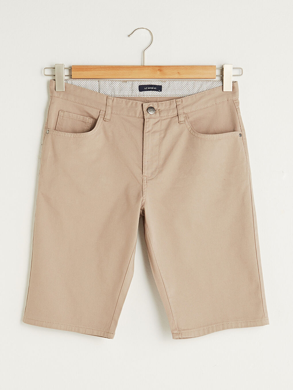 Bej Standart Kalıp Armürlü Erkek Şort-10