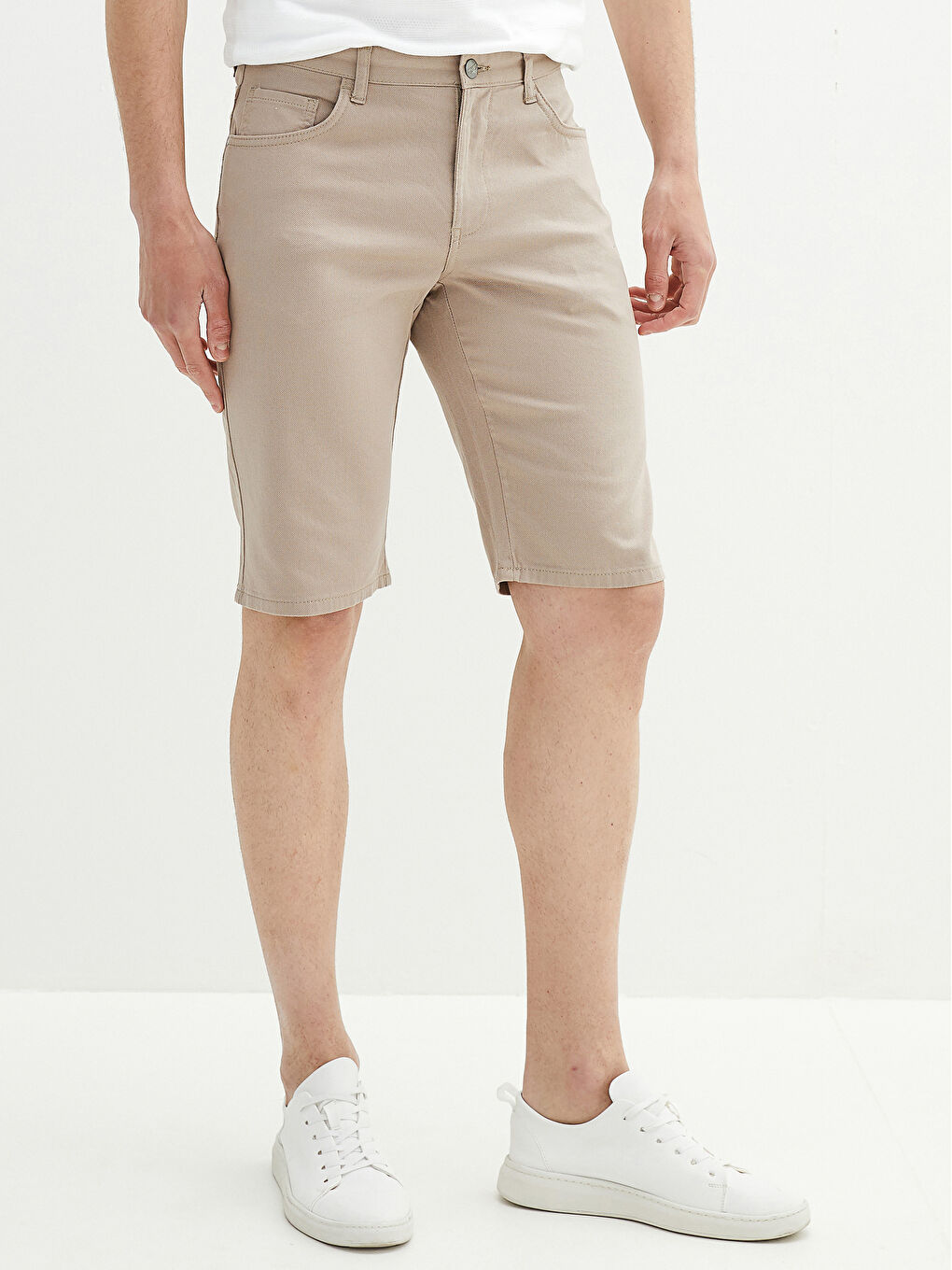 Bej Standart Kalıp Armürlü Erkek Şort-8