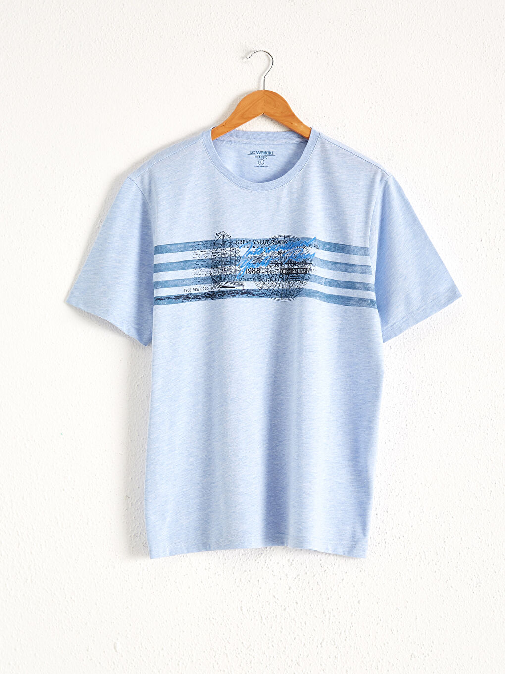 Mavi Bisiklet Yaka Baskılı Penye Tişört