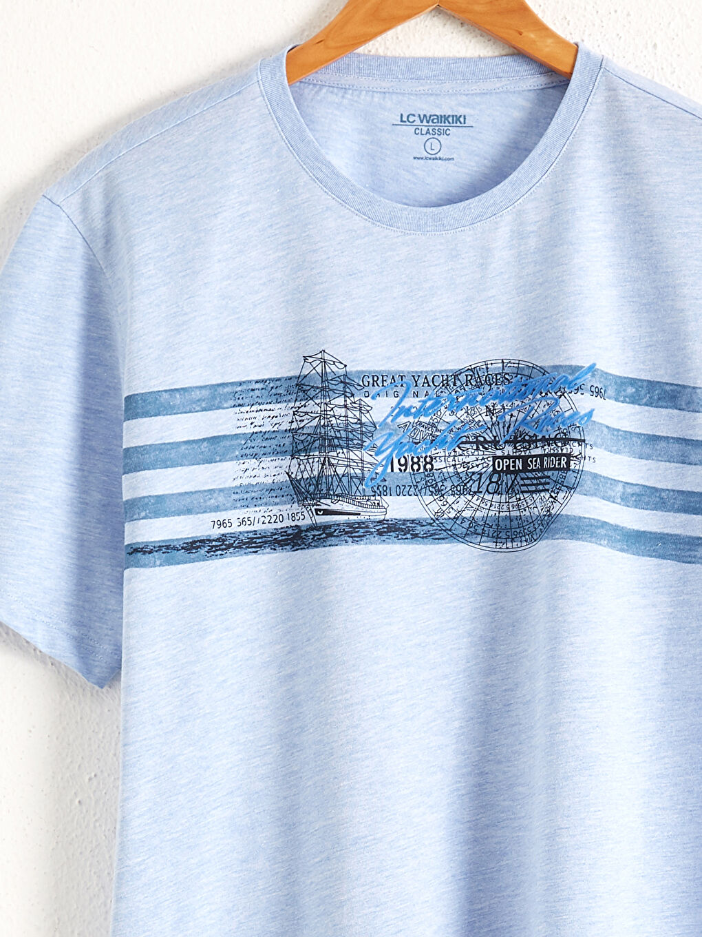 Mavi Bisiklet Yaka Baskılı Penye Tişört-2