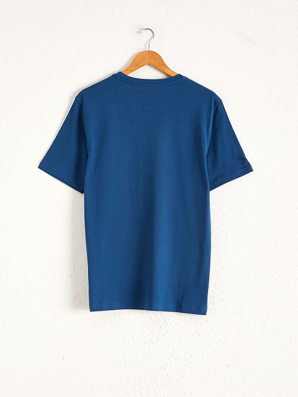 Lacivert Bisiklet Yaka Baskılı Penye Tişört-1