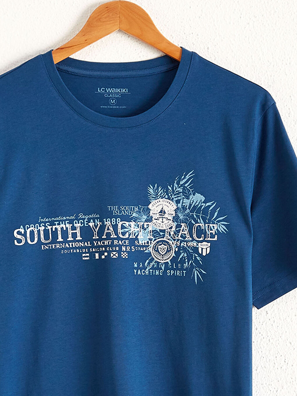 Lacivert Bisiklet Yaka Baskılı Penye Tişört-2