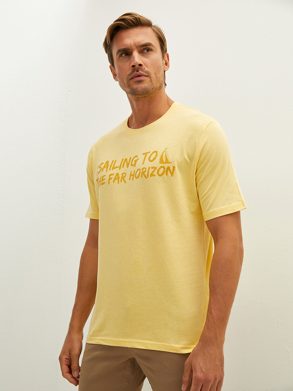 تي شيرت رجال كم قصير كول مدور مطبوع قطن ممشط