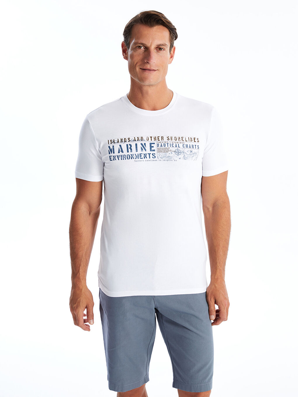 تيشيرت رجالي ياقة دائرية كم قصير مطبوع قطن ممشط