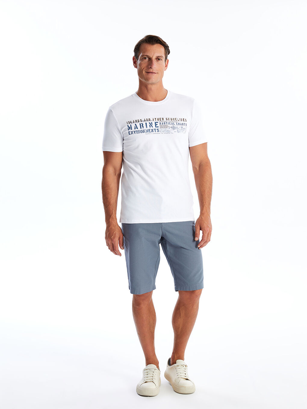 تيشيرت رجالي ياقة دائرية كم قصير مطبوع قطن ممشط-1