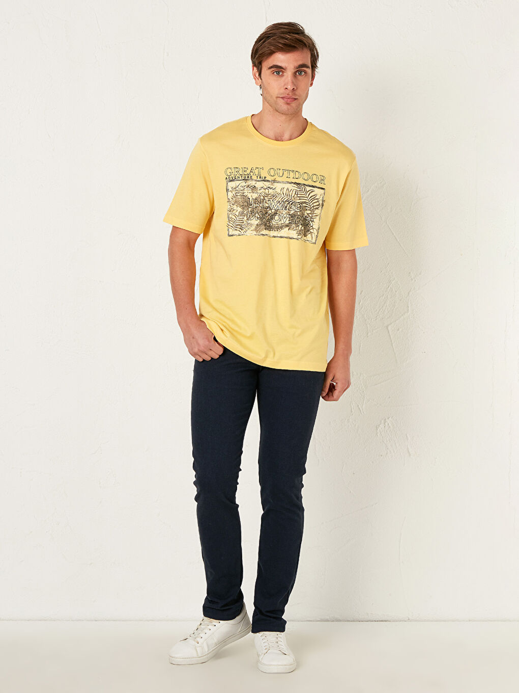 Sarı Bisiklet Yaka Baskılı Penye Tişört-2