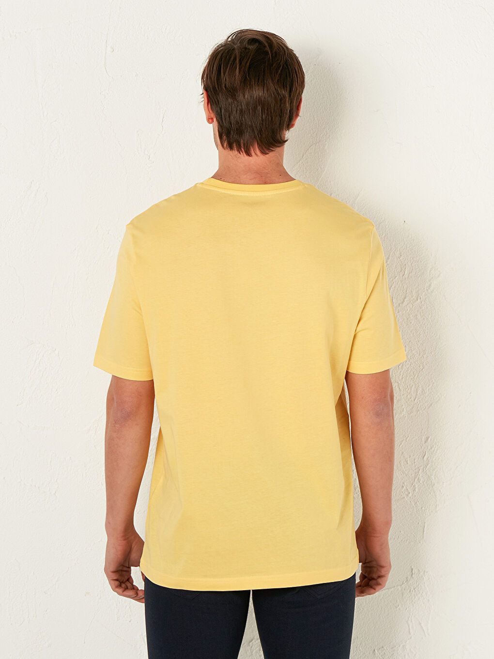 Sarı Bisiklet Yaka Baskılı Penye Tişört-3