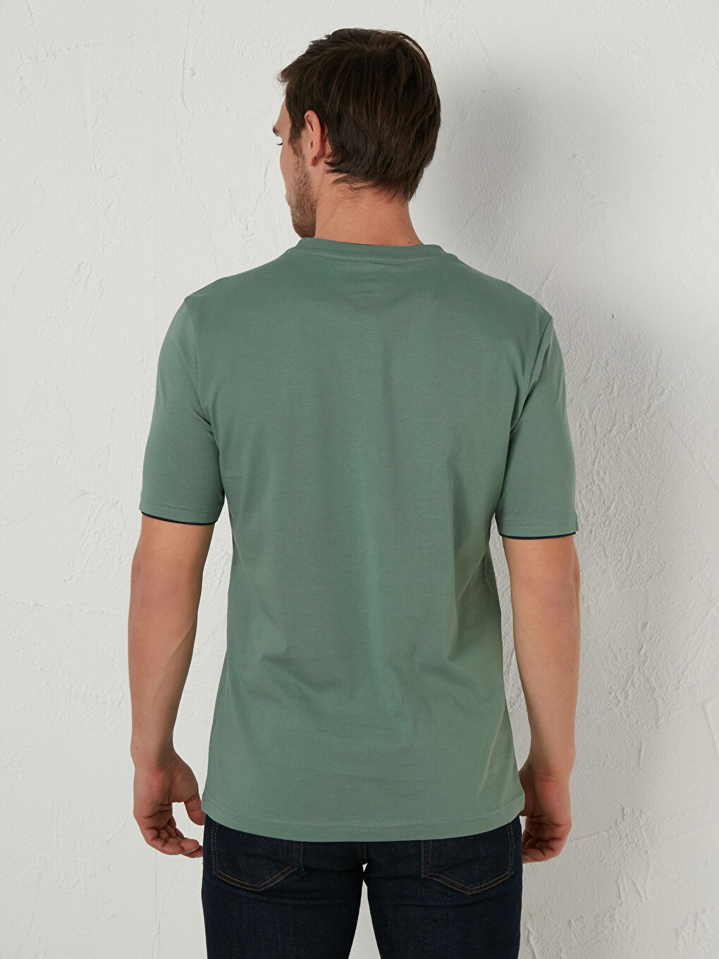 Yeşil Rahat Kalıp Bisiklet Yaka Baskılı Tişört-2