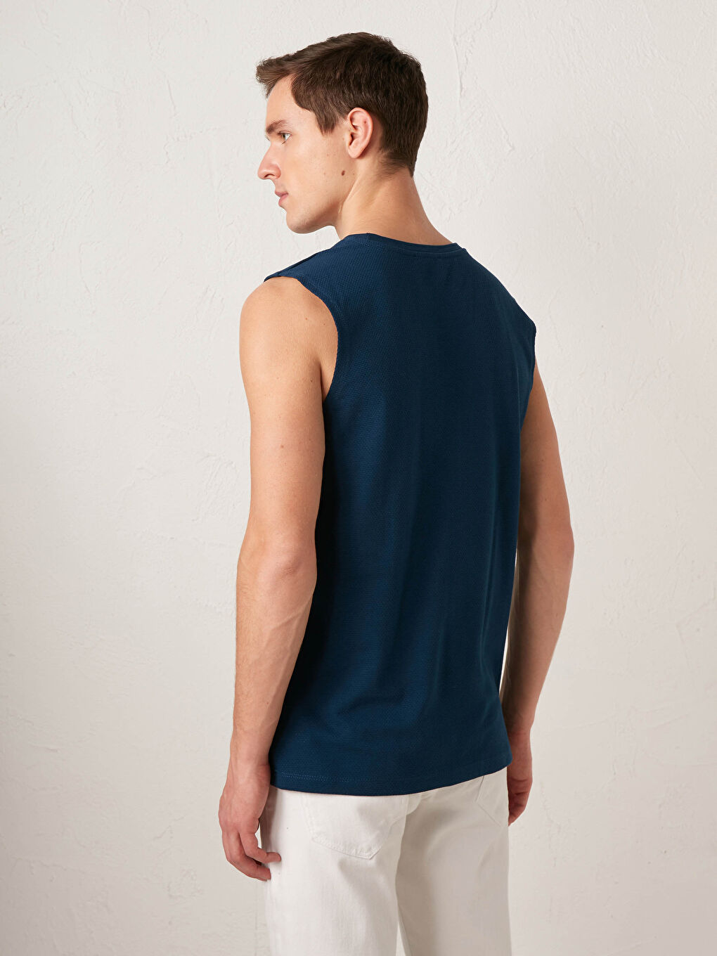 Lacivert Bisiklet Yaka Basic Erkek Kolsuz Tişört-3