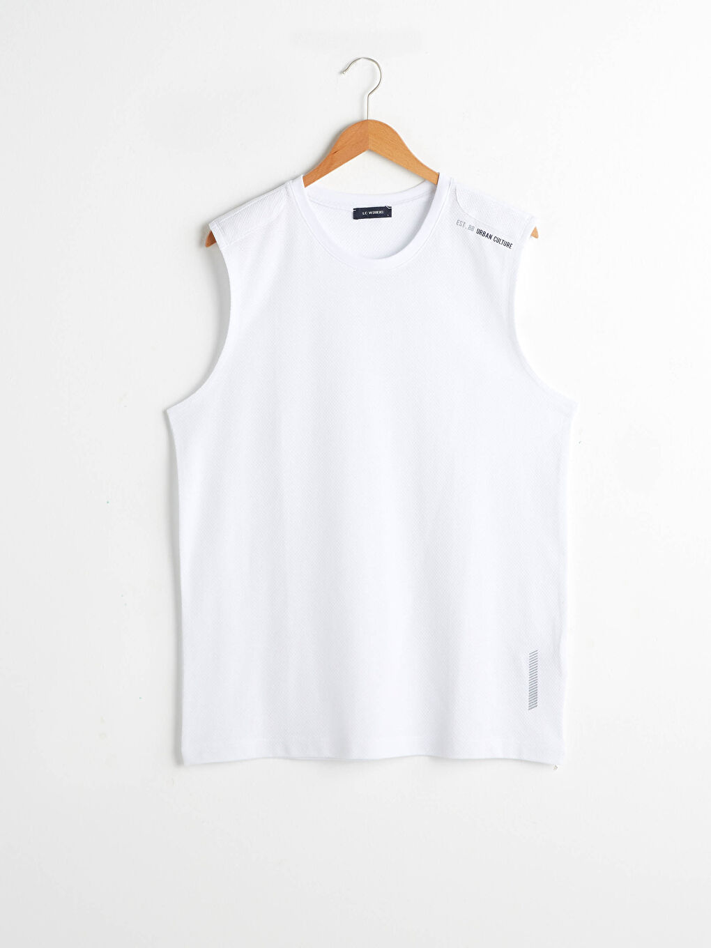 Beyaz Bisiklet Yaka Basic Erkek Kolsuz Tişört-4