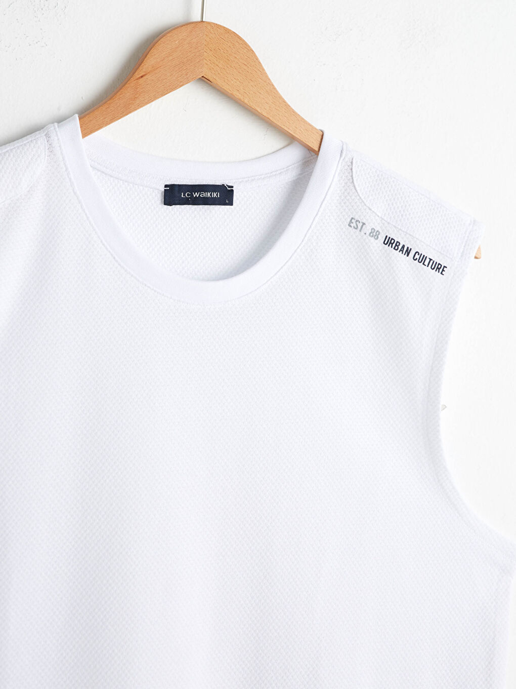 Beyaz Bisiklet Yaka Basic Erkek Kolsuz Tişört-6