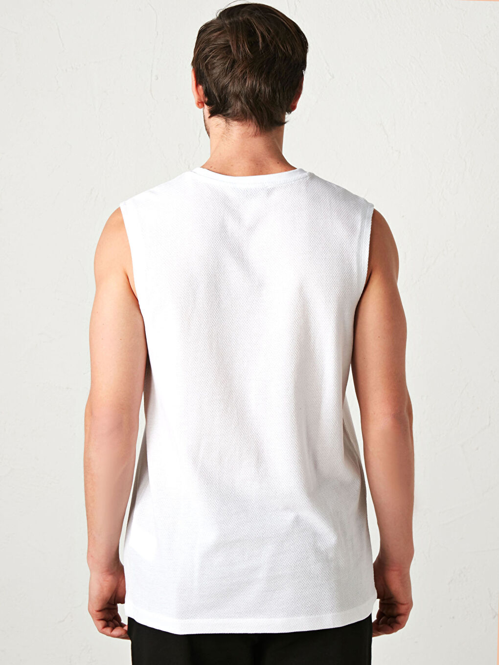 Beyaz Bisiklet Yaka Basic Erkek Kolsuz Tişört-3