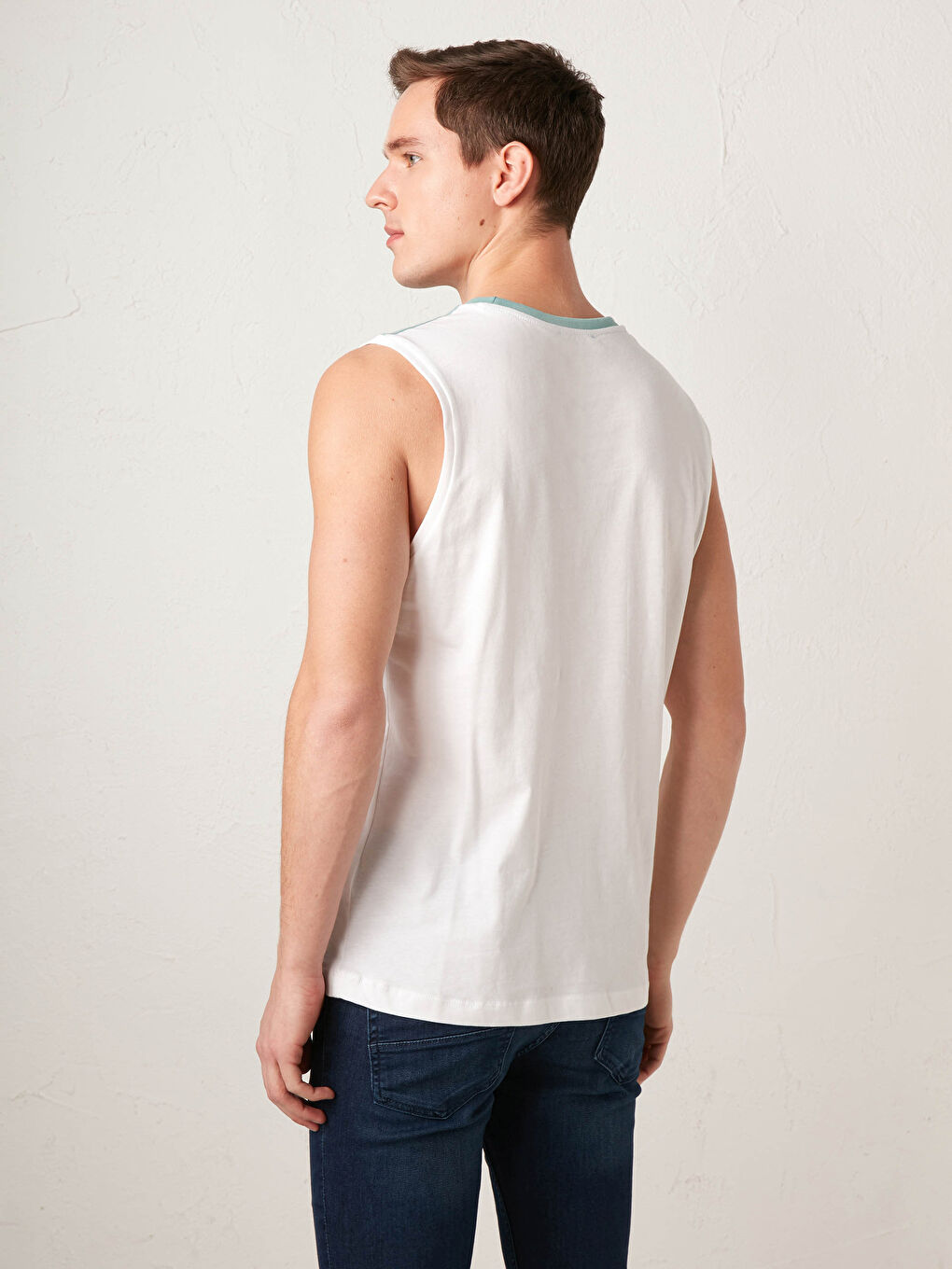 Yeşil Standart Kalıp Bisiklet Yaka Pamuklu Erkek Kolsuz Tişört-4