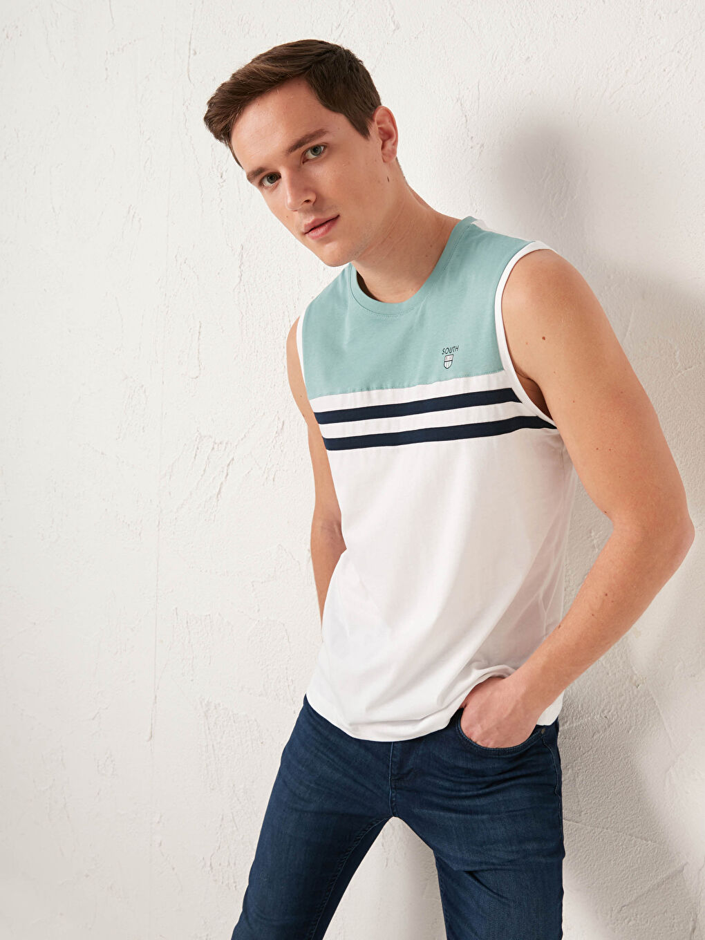 Yeşil Standart Kalıp Bisiklet Yaka Pamuklu Erkek Kolsuz Tişört