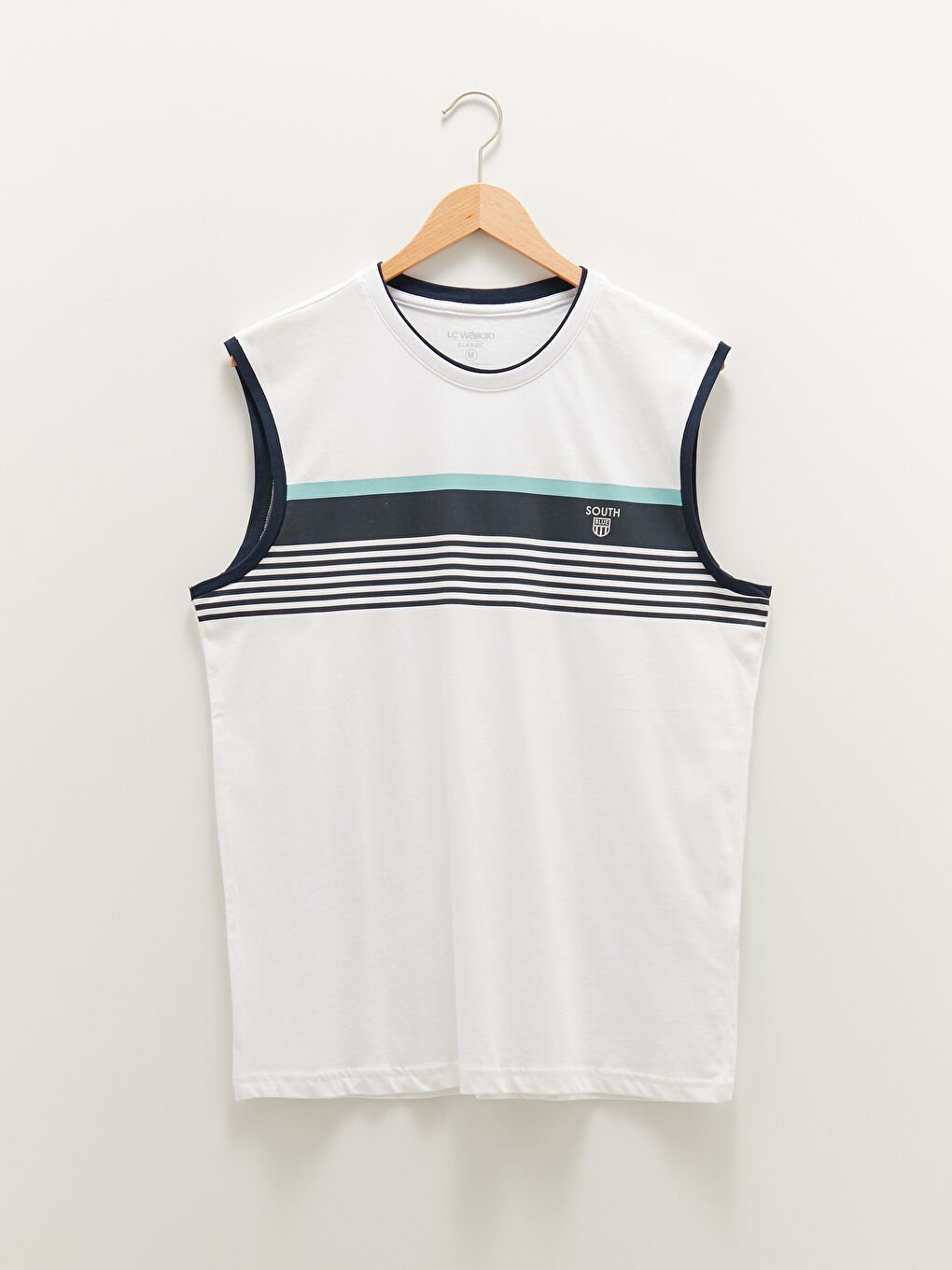 Beyaz Bisiklet Yaka Baskılı Pamuklu Erkek Kolsuz Tişört-6