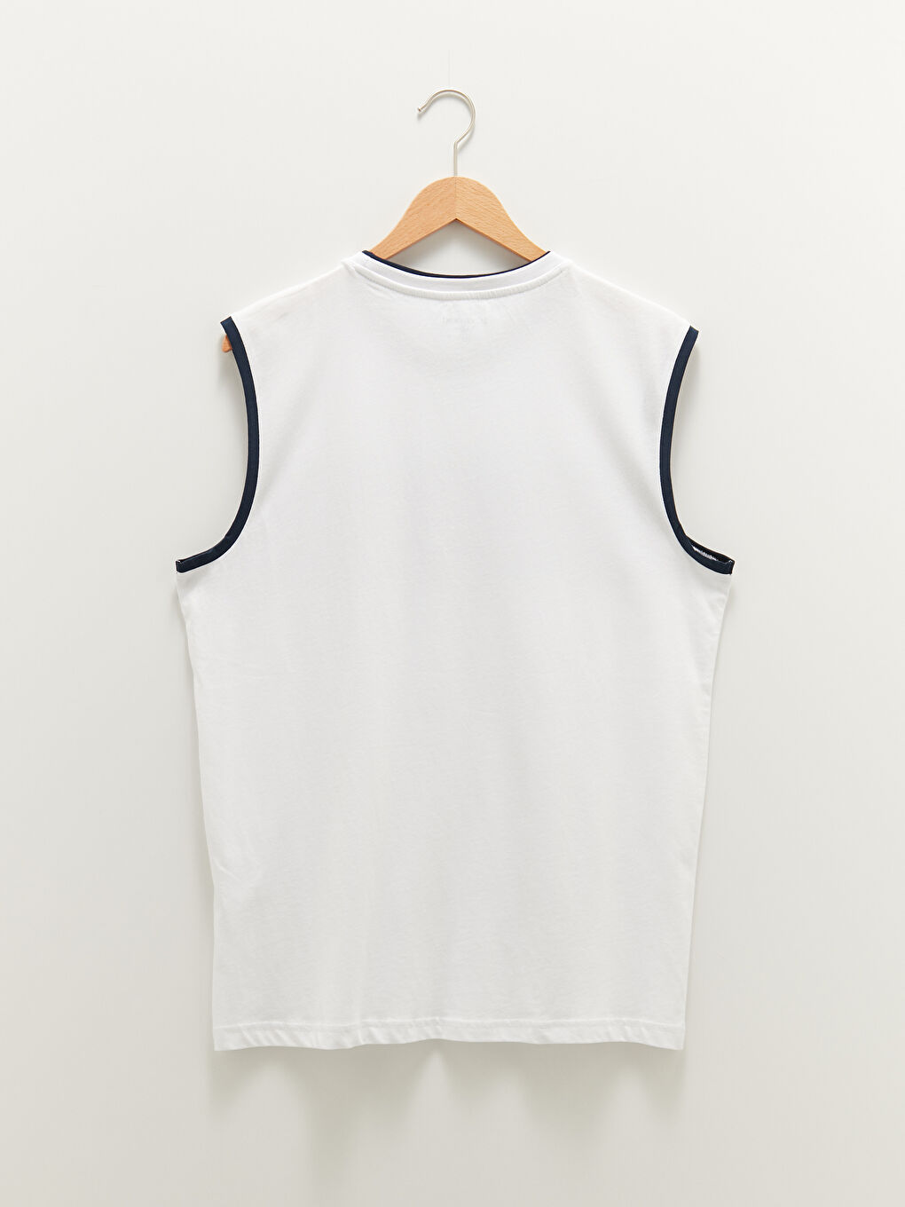 Beyaz Bisiklet Yaka Baskılı Pamuklu Erkek Kolsuz Tişört-7