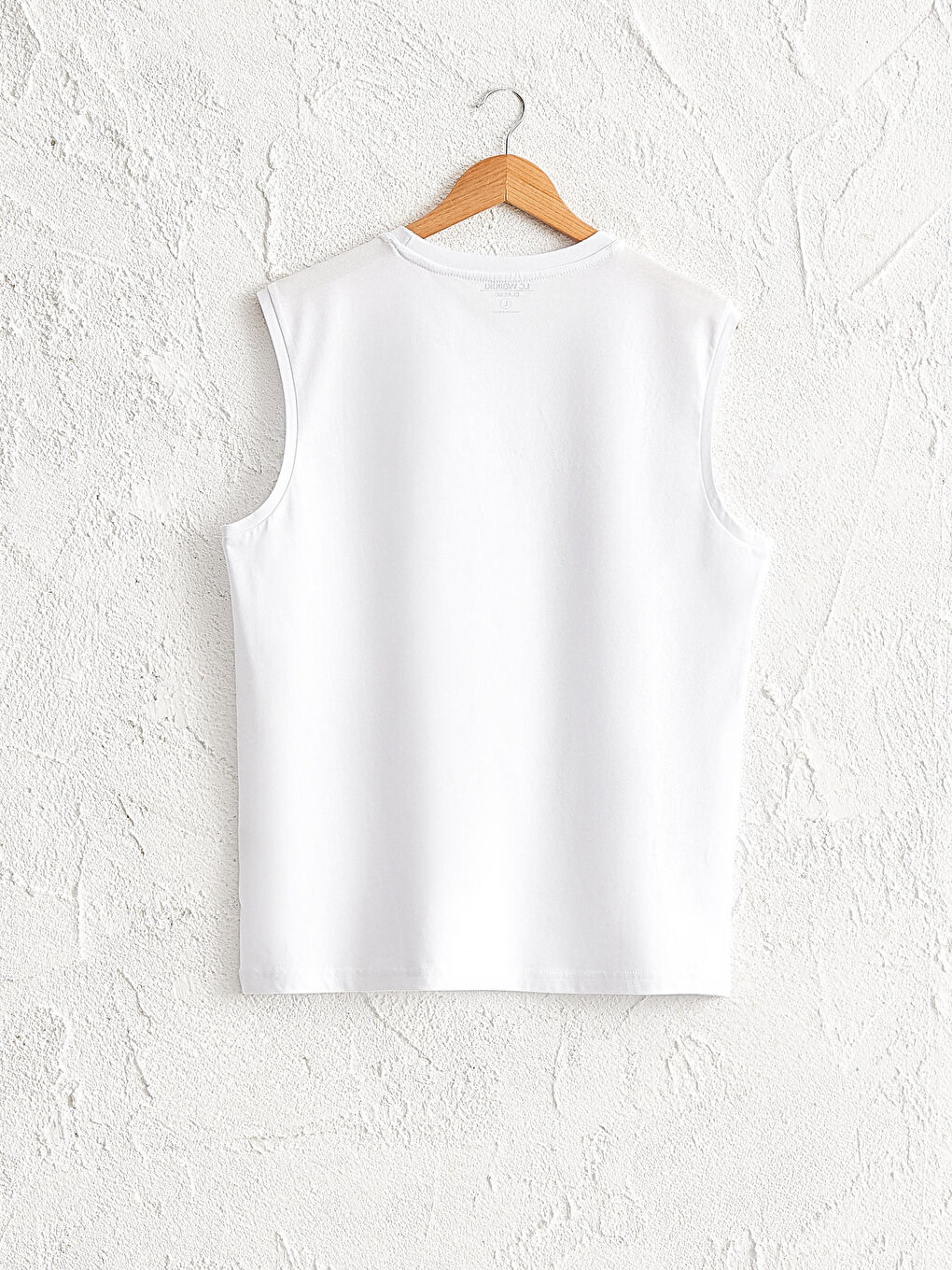 Beyaz Bisiklet Yaka Baskılı Erkek Kolsuz Tişört-1