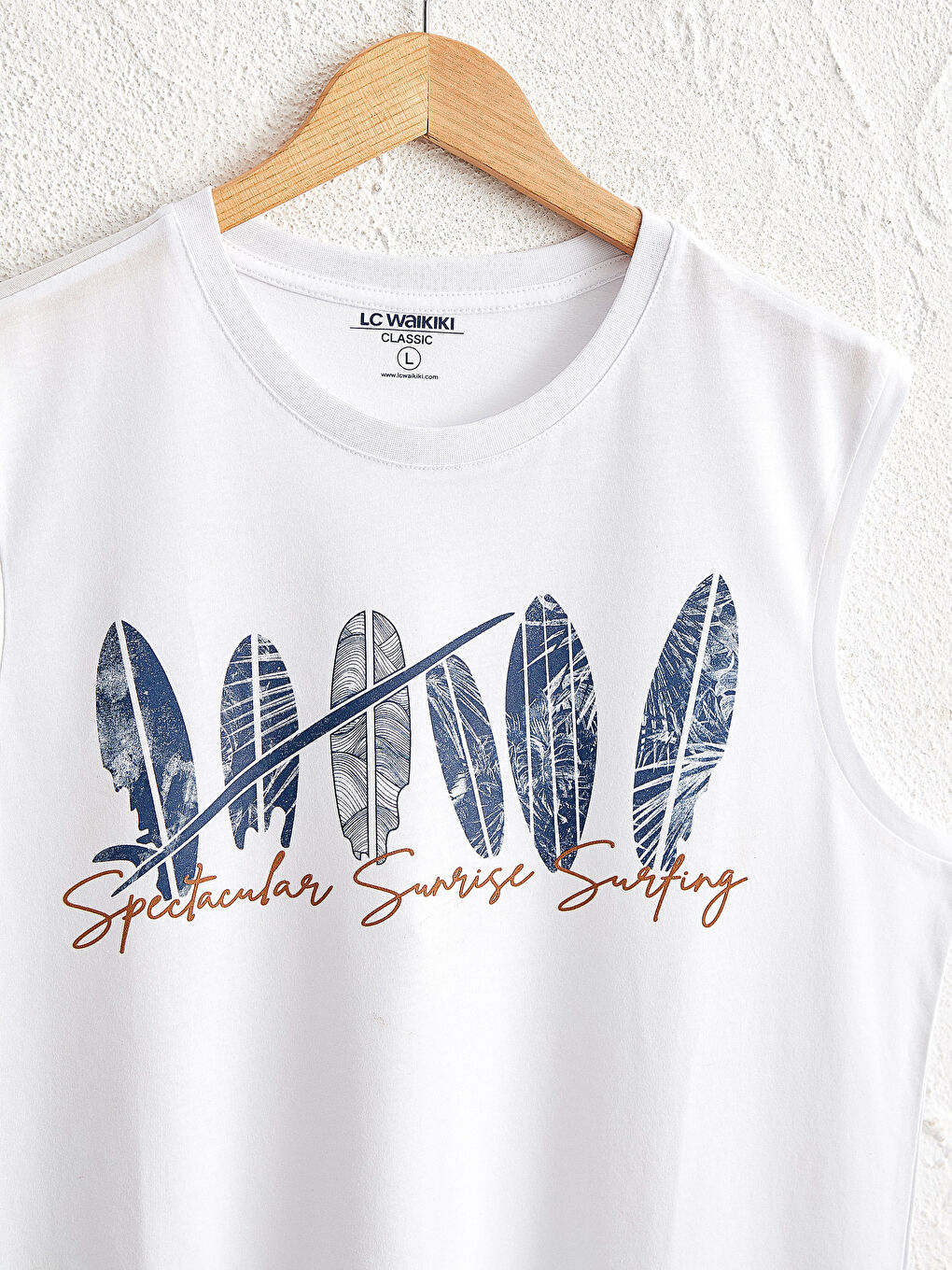 Beyaz Bisiklet Yaka Baskılı Erkek Kolsuz Tişört-2