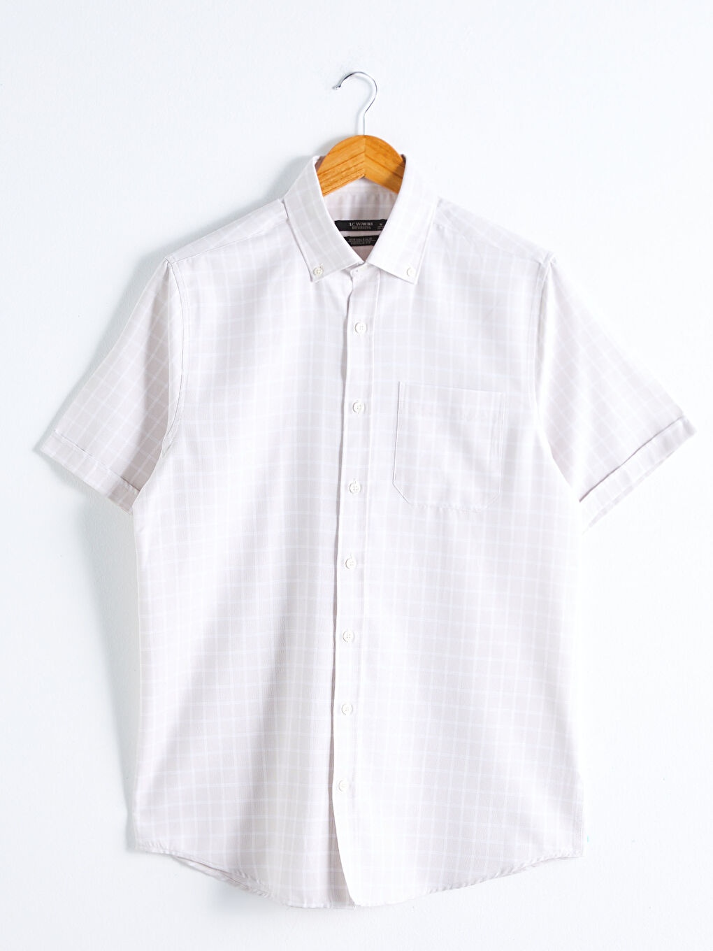 Bej Regular Fit Kısa Kollu Poplin Gömlek-4