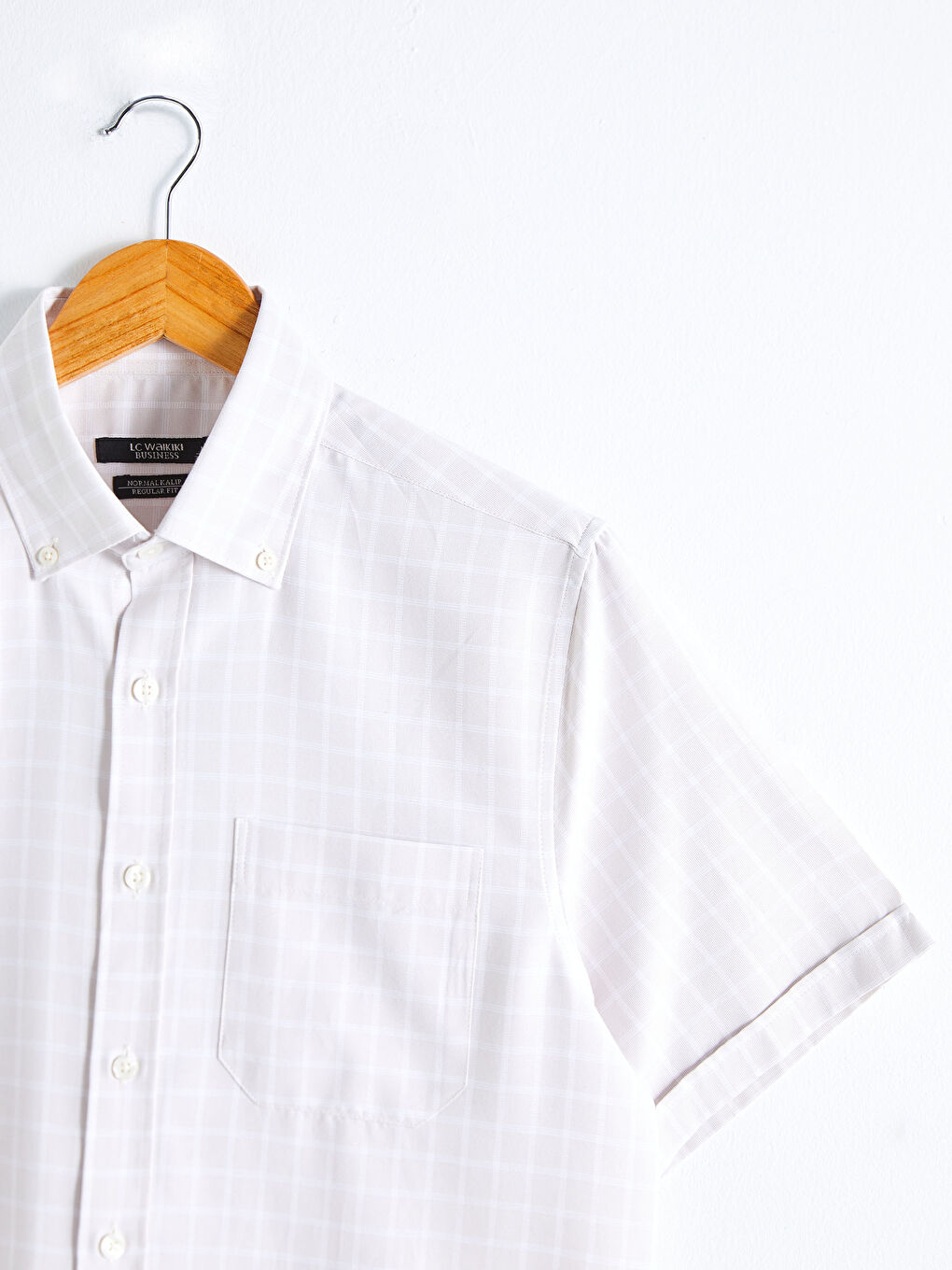 Bej Regular Fit Kısa Kollu Poplin Gömlek-5