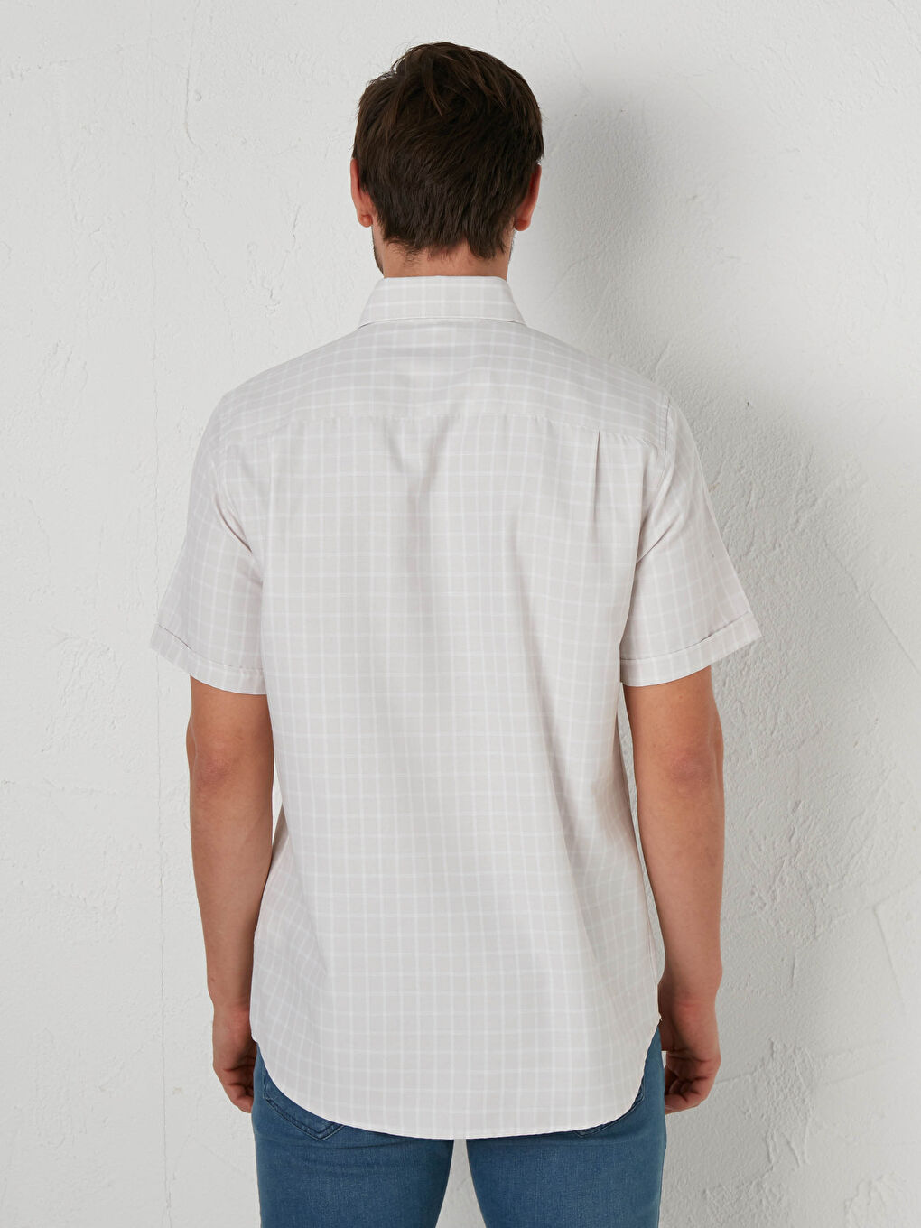 Bej Regular Fit Kısa Kollu Poplin Gömlek-3