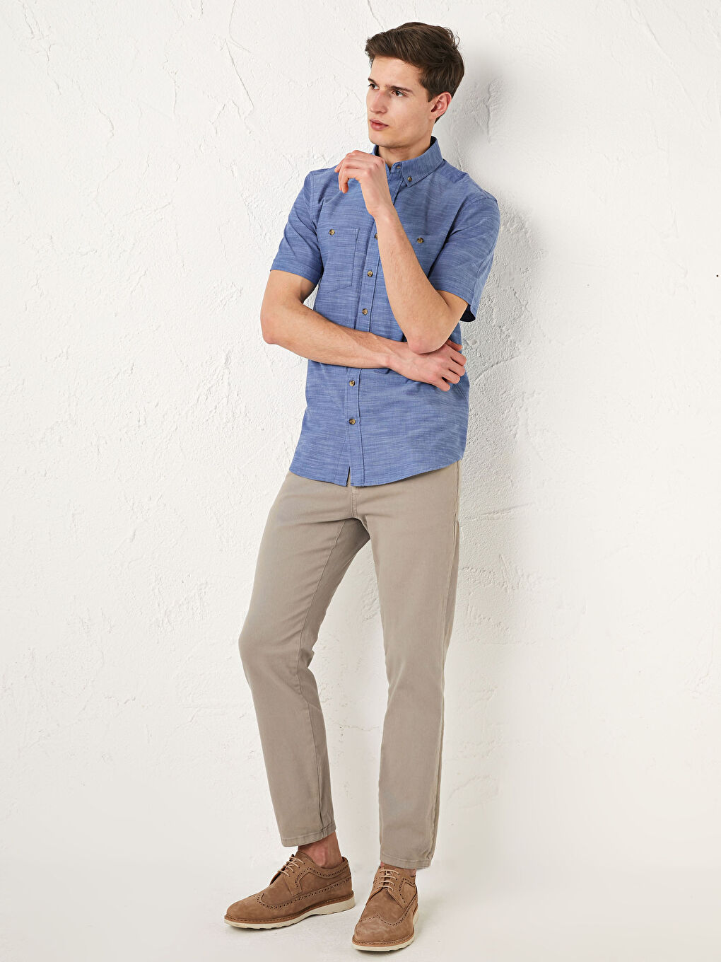 Lacivert Regular Fit Kısa Kollu Poplin Erkek Gömlek-3