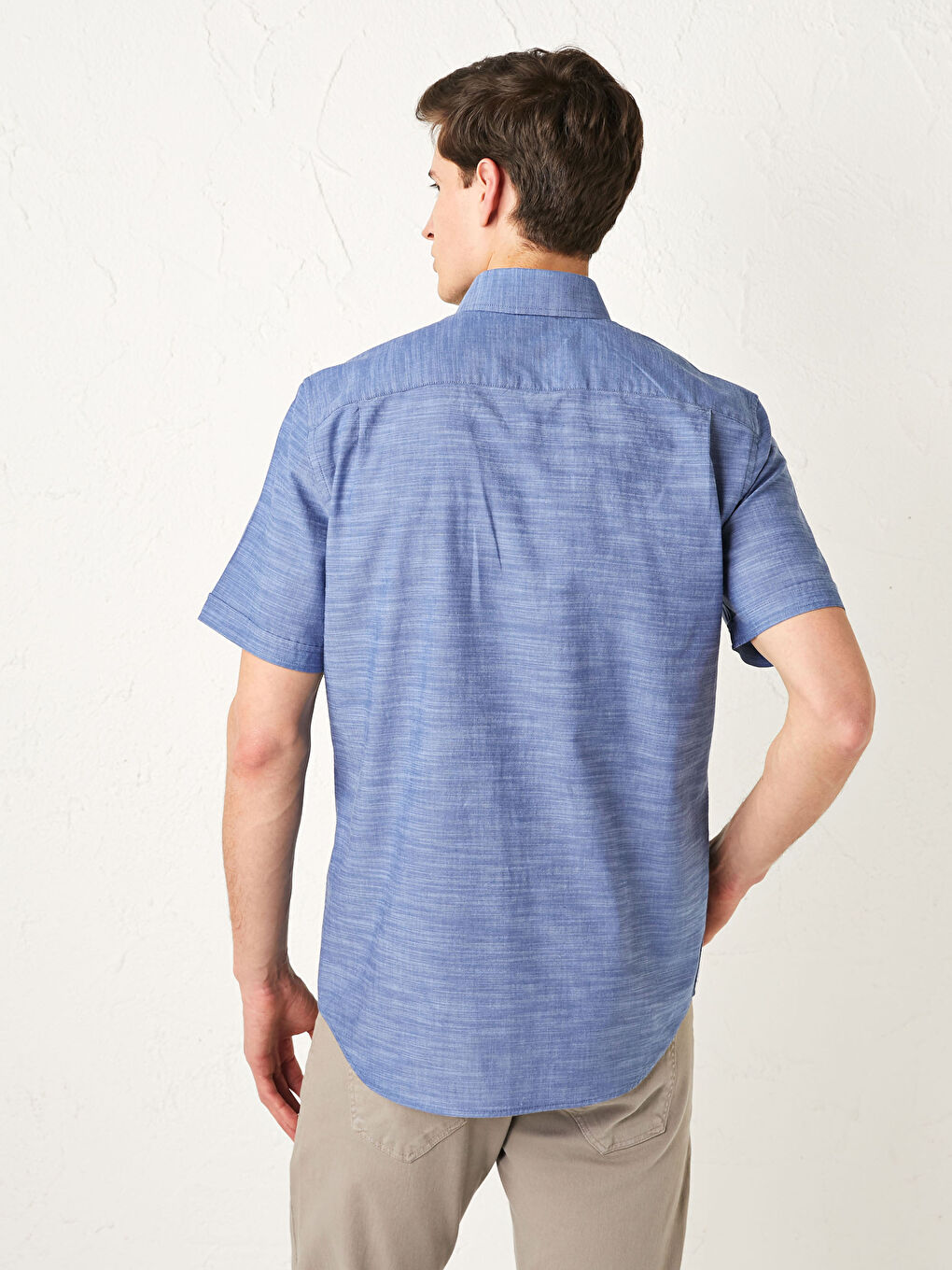 Lacivert Regular Fit Kısa Kollu Poplin Erkek Gömlek-4