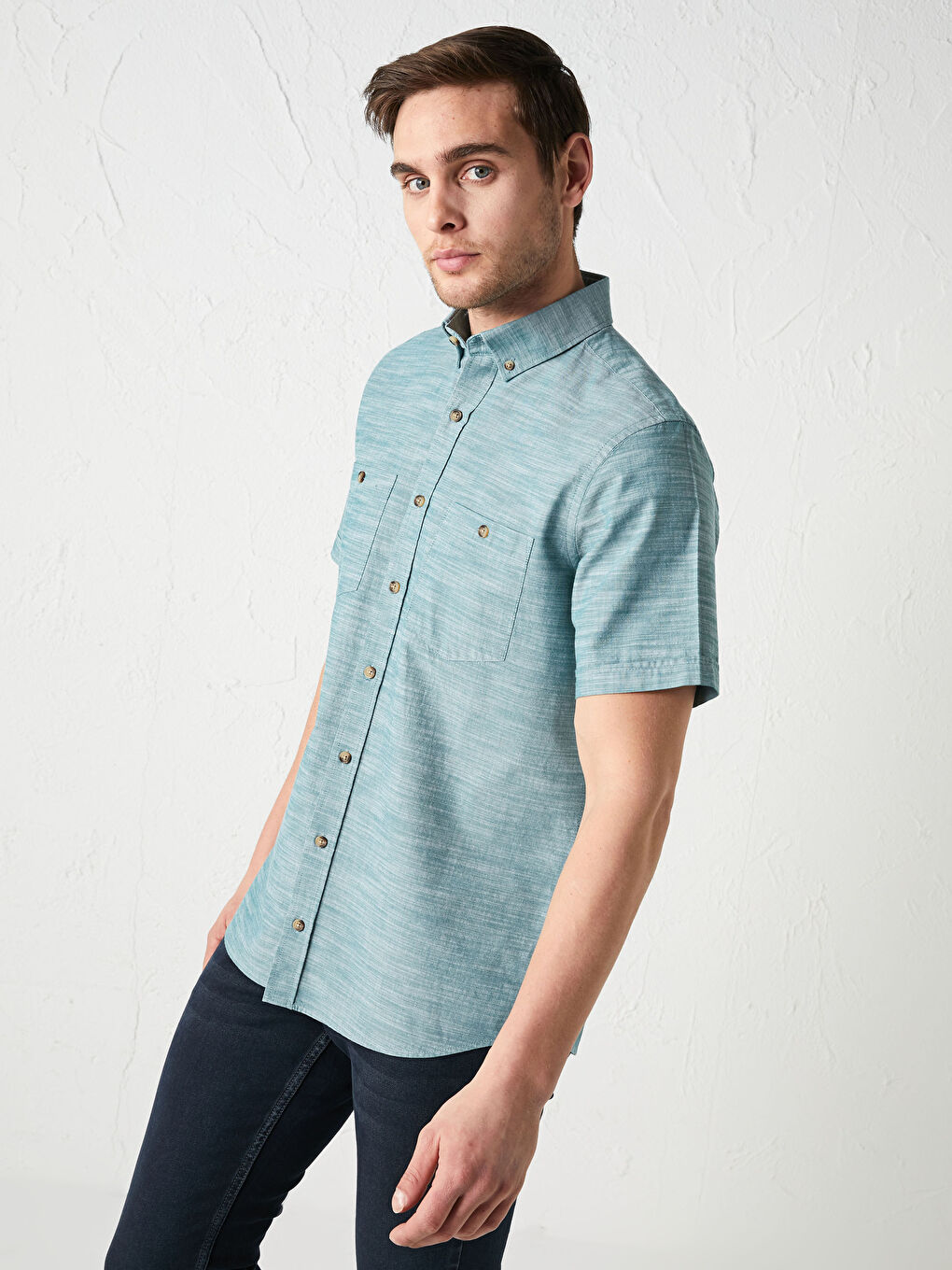 Yeşil Regular Fit Kısa Kollu Poplin Erkek Gömlek