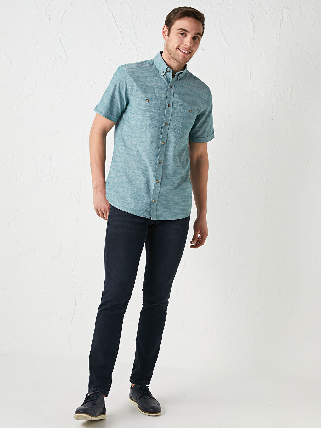 Yeşil Regular Fit Kısa Kollu Poplin Erkek Gömlek-2