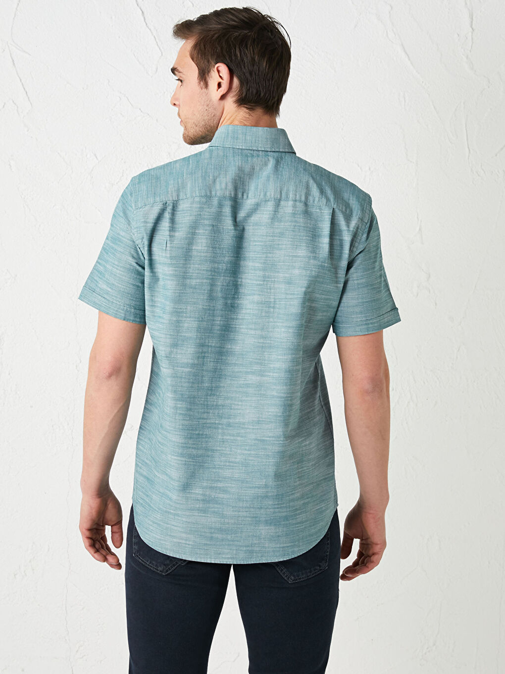 Yeşil Regular Fit Kısa Kollu Poplin Erkek Gömlek-3