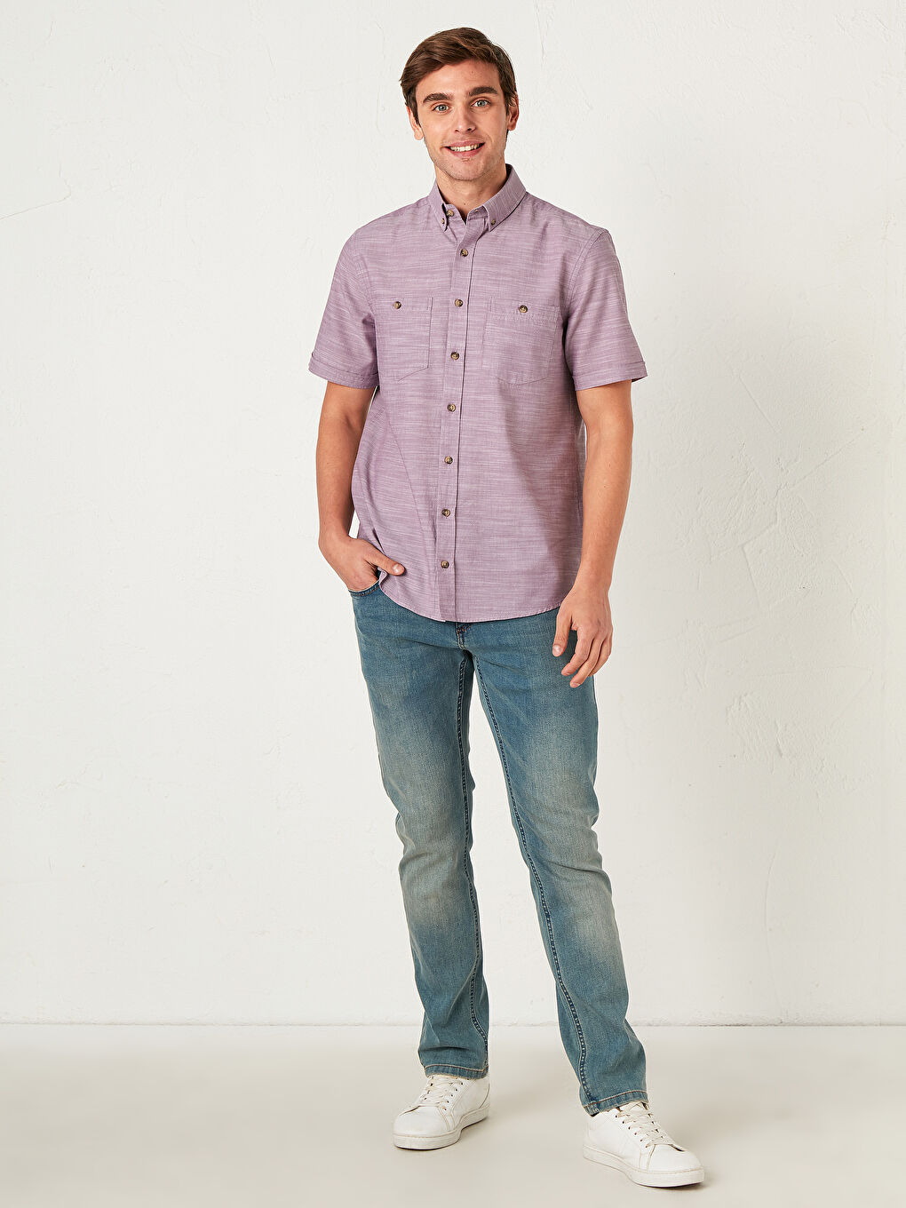 Regular Fit Short Sleeve Poplin Shirt-1