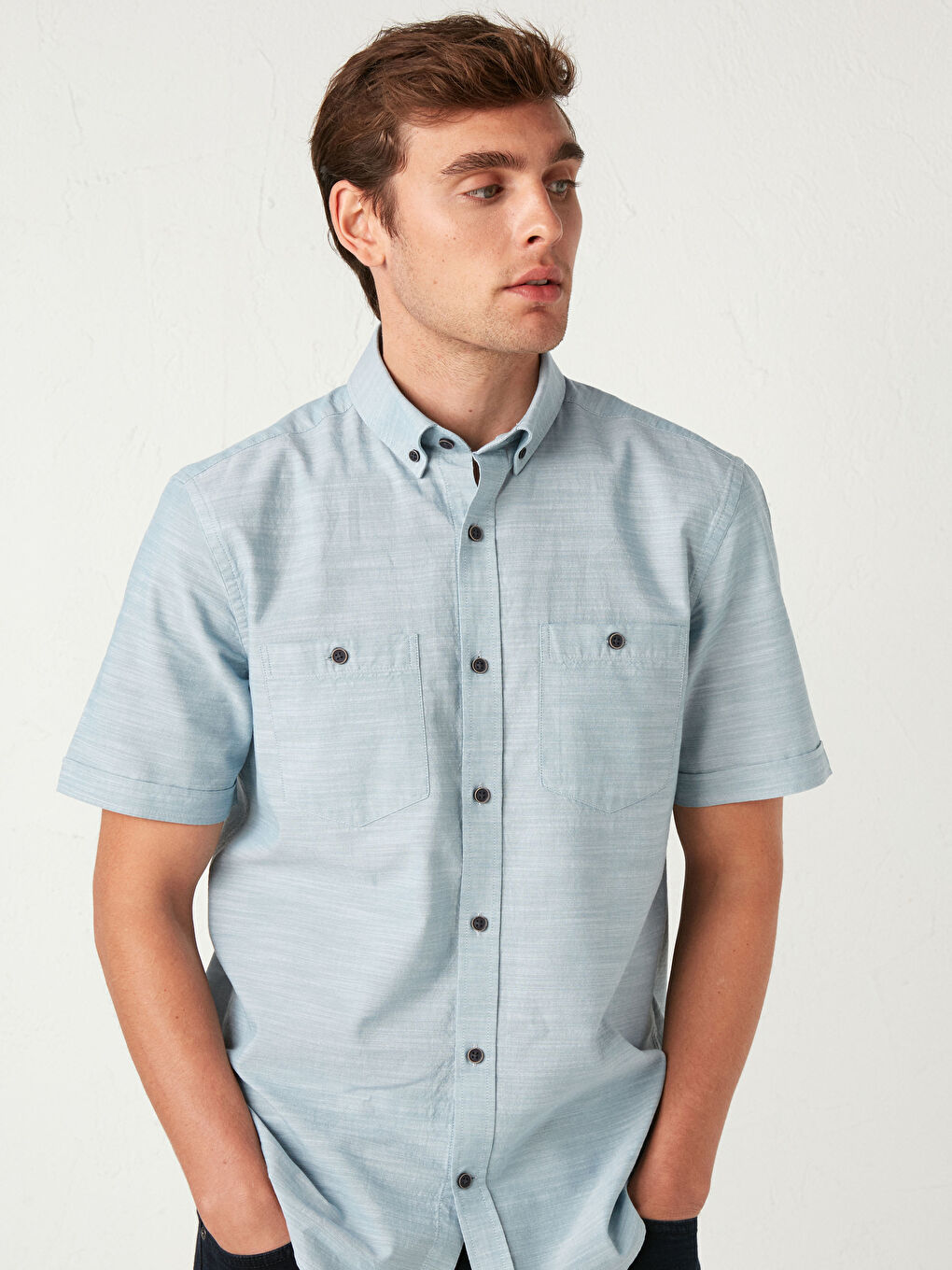 Mavi Regular Fit Kısa Kollu Poplin Gömlek-1