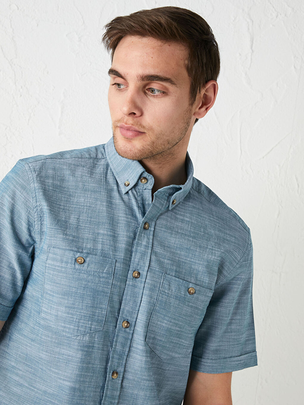 Petrol Regular Fit Kısa Kollu Poplin Erkek Gömlek-2