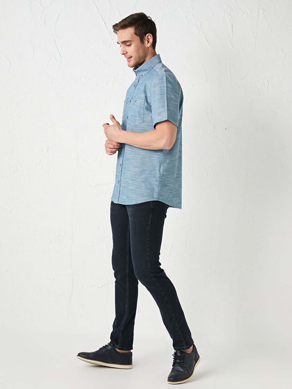 Petrol Regular Fit Kısa Kollu Poplin Erkek Gömlek-3