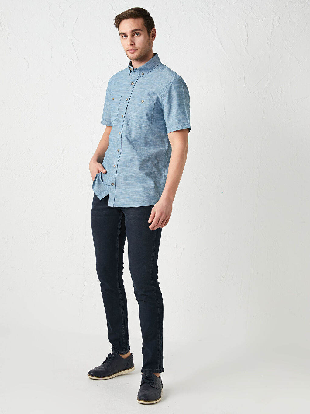 Petrol Regular Fit Kısa Kollu Poplin Erkek Gömlek-4