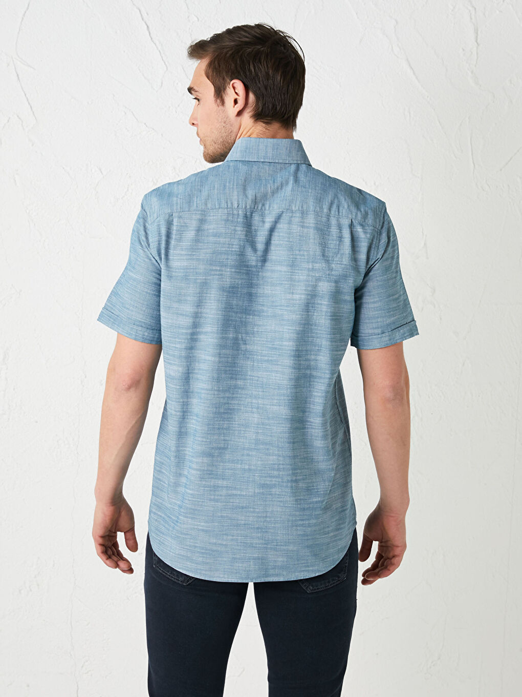 Petrol Regular Fit Kısa Kollu Poplin Erkek Gömlek-5
