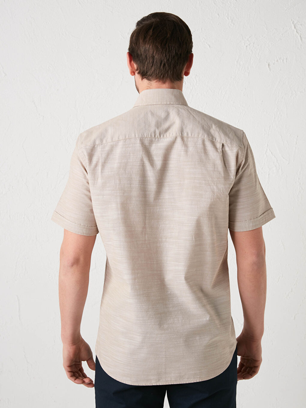 Bej Regular Fit Kısa Kollu Poplin Erkek Gömlek-4