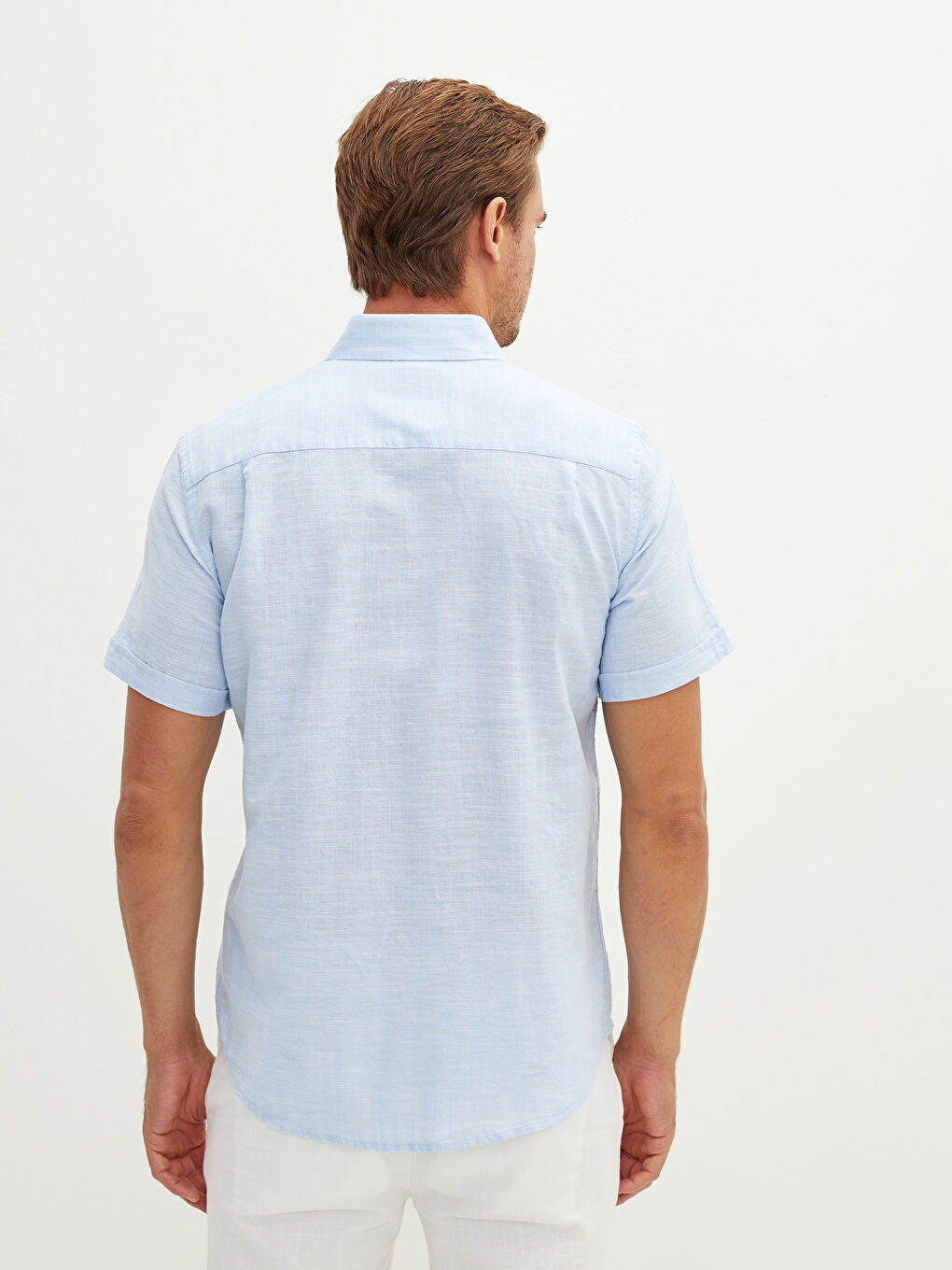 Chemise en Lin à Manches Courtes pour Hommes Coupe Régulière-4