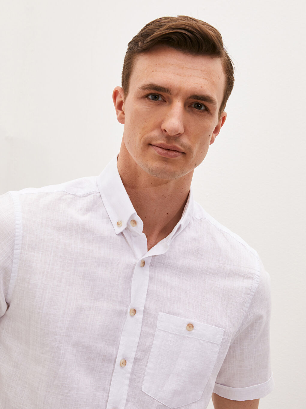 Beyaz Regular Fit Kısa Kollu Erkek Gömlek-2