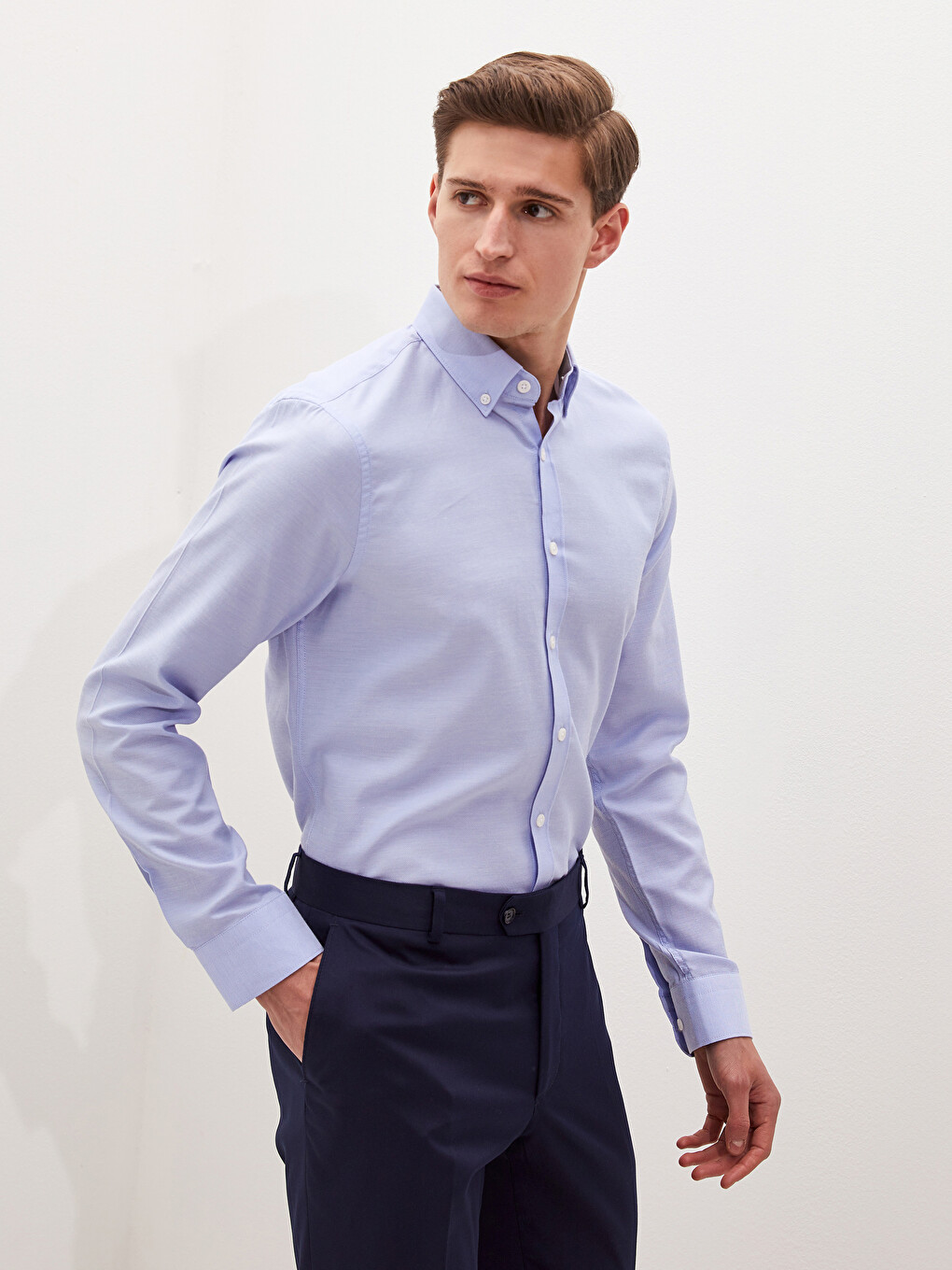 Cămașă Oxford Slim Fit cu Mânecă Lungă pentru Bărbați-4